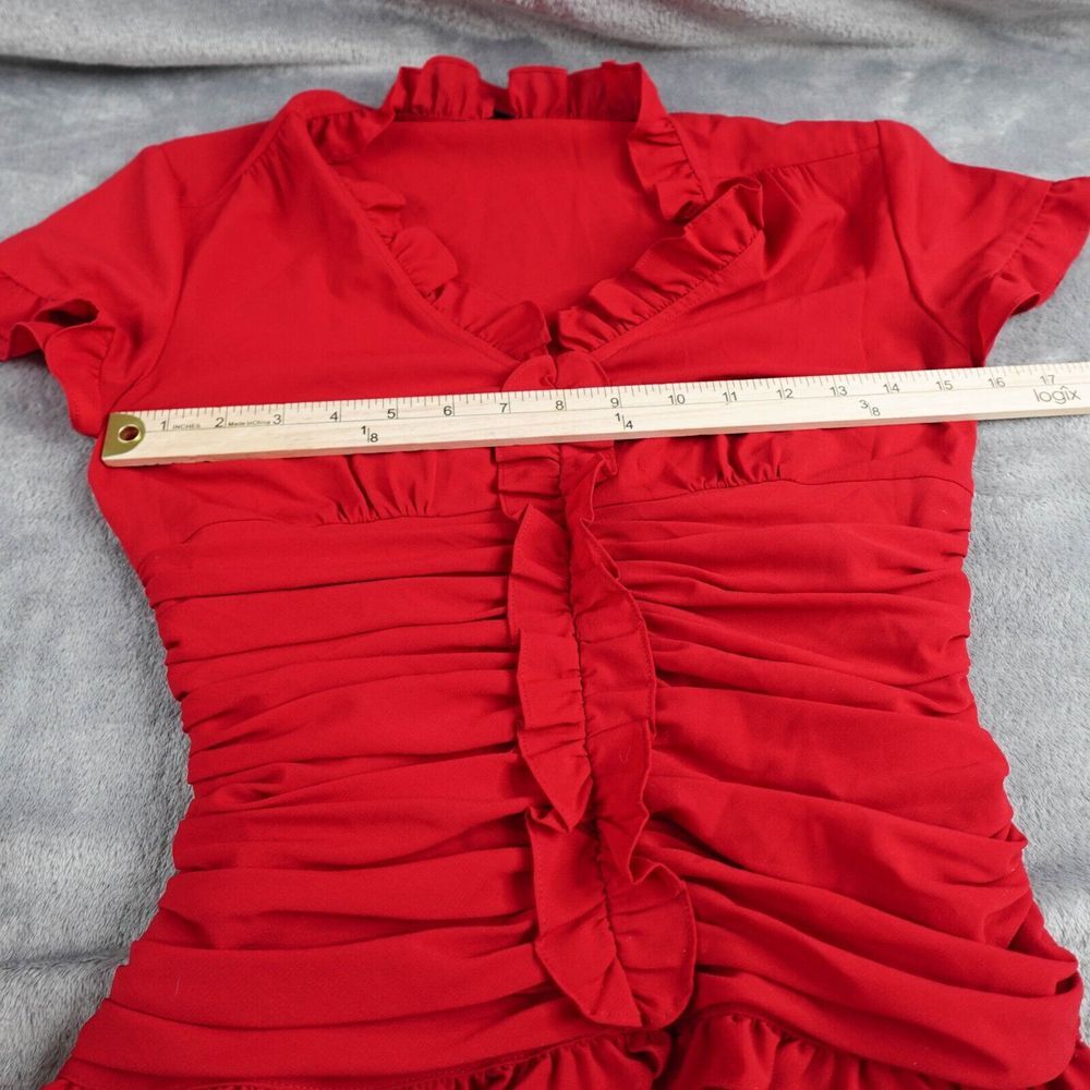 💚5/$25💚 Isabela DeMarco Womens Top Sz 2 Red Ruched,Ruffled,Office, very Fitted - Picture 6 of 8